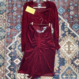 Marc Bouwer red velvet two piece— top and skirt